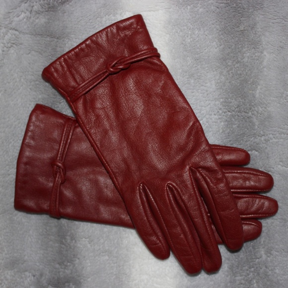 Accessories - Genuine Leather Burgundy Gloves Size 7.5 (M-L)